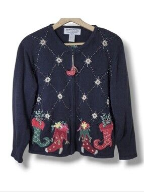Heirloom Collectibles Vintage Embellished Christmas Cardigan Sweater